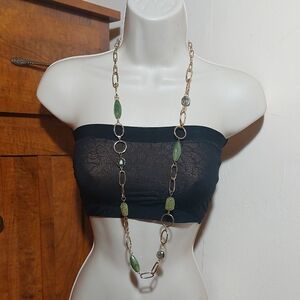 NY Collection Green And Clear Beads Chunky Chain Links Statement Necklace